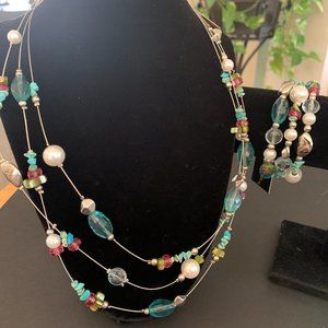 Shell and Turquoise Necklace and Bracelet Set